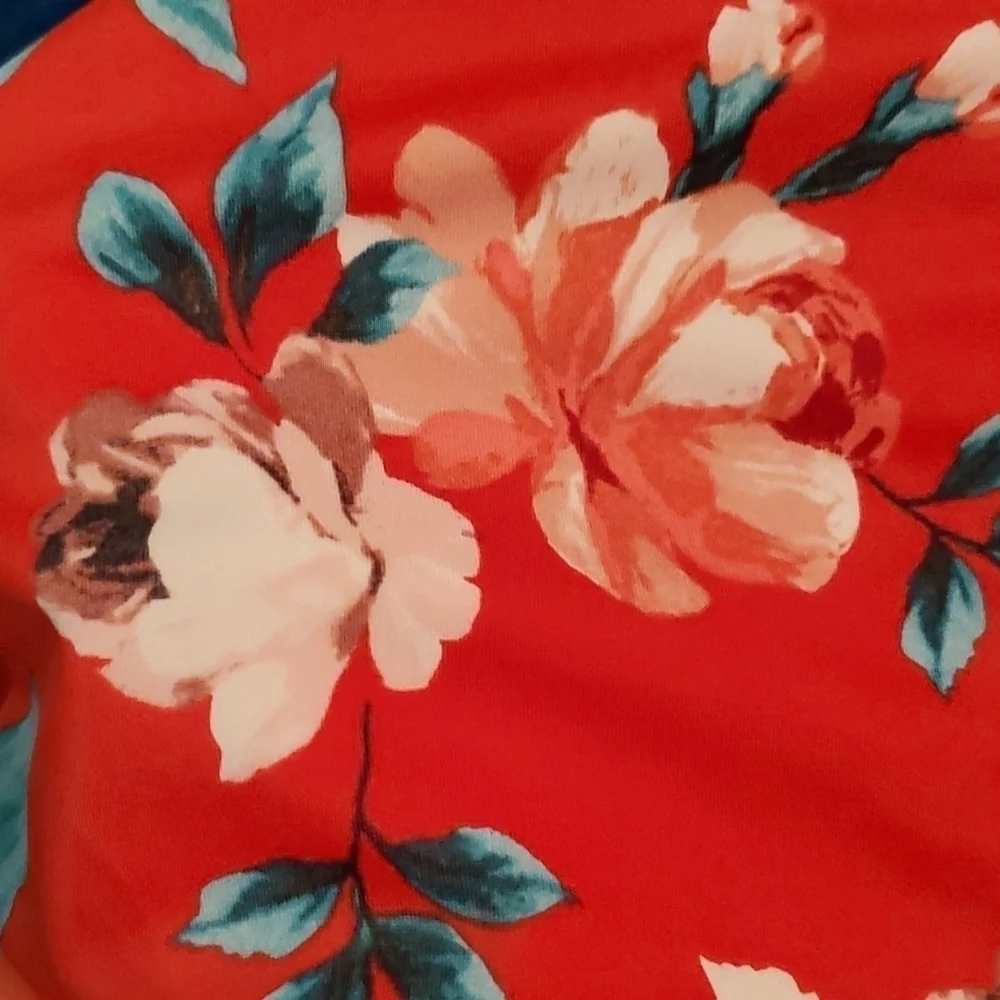 Kona Sol Swimsuit Small Red Floral Full Piece One Piece